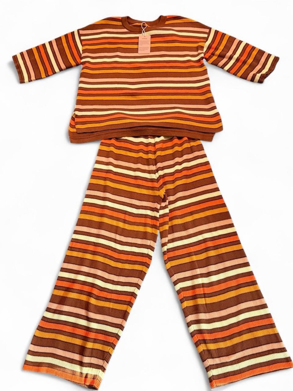 Women's Striped Ribbed 2 piece Set - Brown & Orange